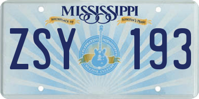 MS license plate ZSY193