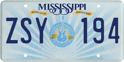 MS license plate ZSY194