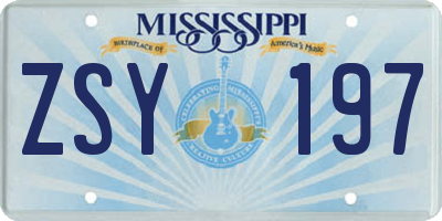 MS license plate ZSY197