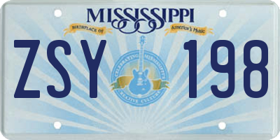 MS license plate ZSY198