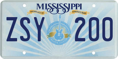 MS license plate ZSY200
