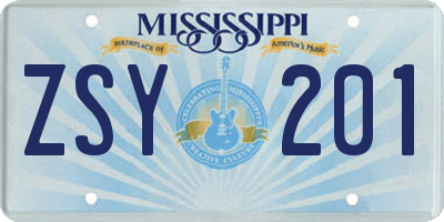MS license plate ZSY201