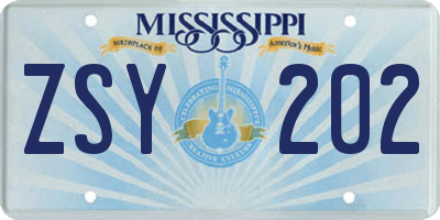 MS license plate ZSY202