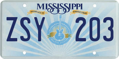 MS license plate ZSY203