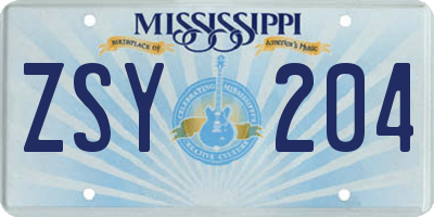 MS license plate ZSY204