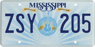MS license plate ZSY205