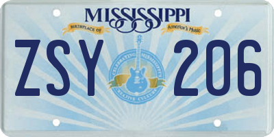 MS license plate ZSY206