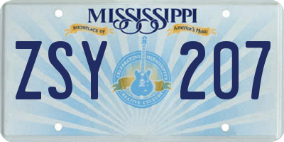 MS license plate ZSY207