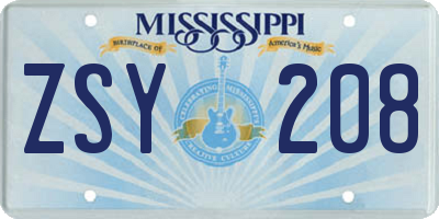 MS license plate ZSY208