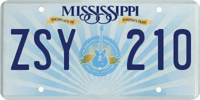 MS license plate ZSY210