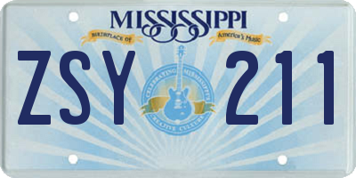 MS license plate ZSY211