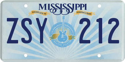 MS license plate ZSY212