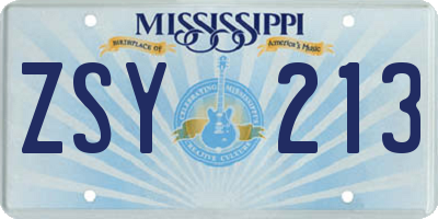 MS license plate ZSY213