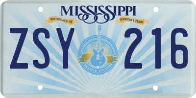 MS license plate ZSY216