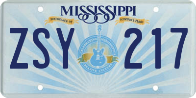 MS license plate ZSY217