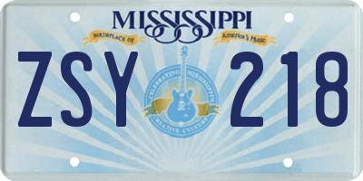 MS license plate ZSY218