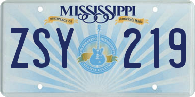 MS license plate ZSY219