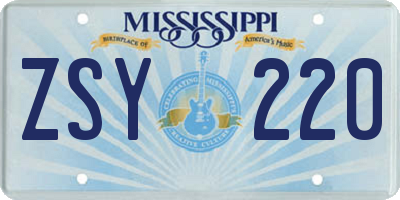 MS license plate ZSY220