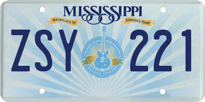 MS license plate ZSY221