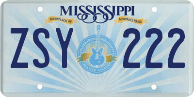 MS license plate ZSY222