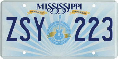 MS license plate ZSY223