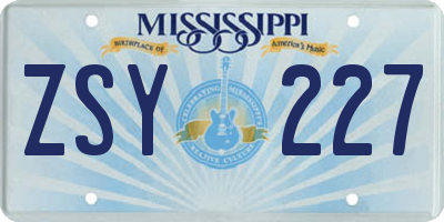 MS license plate ZSY227
