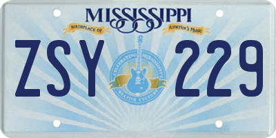 MS license plate ZSY229