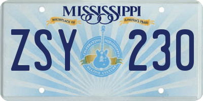 MS license plate ZSY230