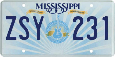 MS license plate ZSY231