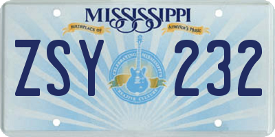 MS license plate ZSY232