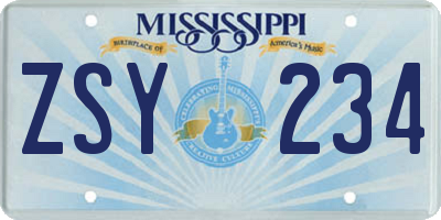 MS license plate ZSY234