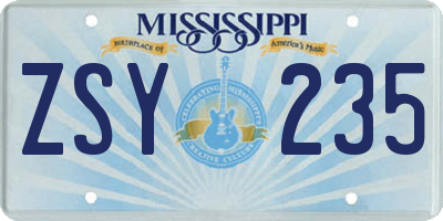 MS license plate ZSY235