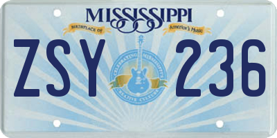 MS license plate ZSY236