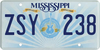 MS license plate ZSY238