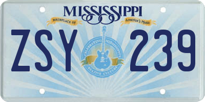 MS license plate ZSY239
