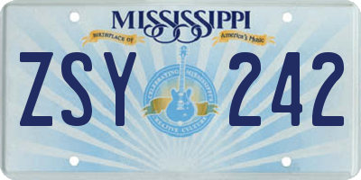 MS license plate ZSY242