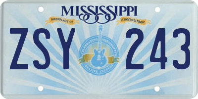 MS license plate ZSY243