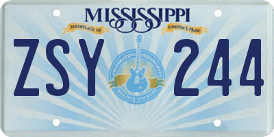 MS license plate ZSY244