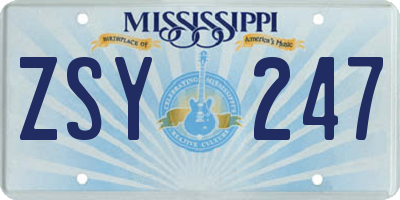 MS license plate ZSY247