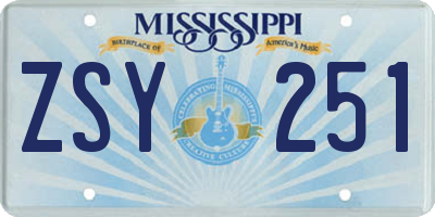 MS license plate ZSY251