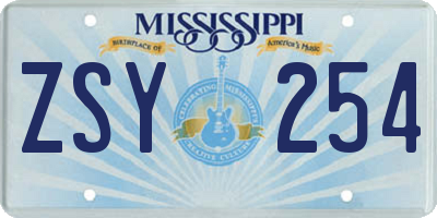 MS license plate ZSY254