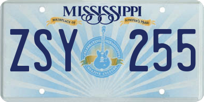 MS license plate ZSY255