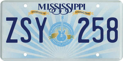 MS license plate ZSY258