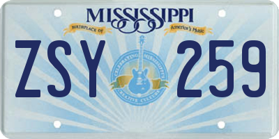 MS license plate ZSY259