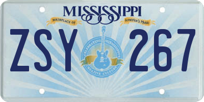 MS license plate ZSY267