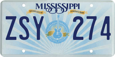 MS license plate ZSY274
