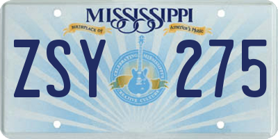 MS license plate ZSY275