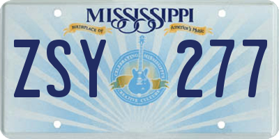 MS license plate ZSY277