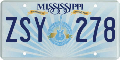 MS license plate ZSY278