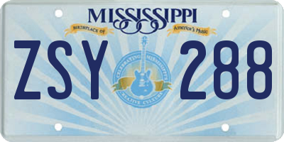 MS license plate ZSY288